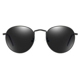 RUNHUIS Small Round Polarised Sunglasses Women Men Vintage Classic Super Light Metal Frame Glasses Retro Fashion Glasses for Driving Fishing, black/grey