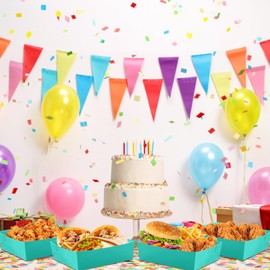 Uiifan 50 Pack Paper Food Tray 5 lb Large Food Boats Nacho Plates Disposable Serving Snack Trays Grease Resistant for Graduation Party Birthday Supplies(Teal)