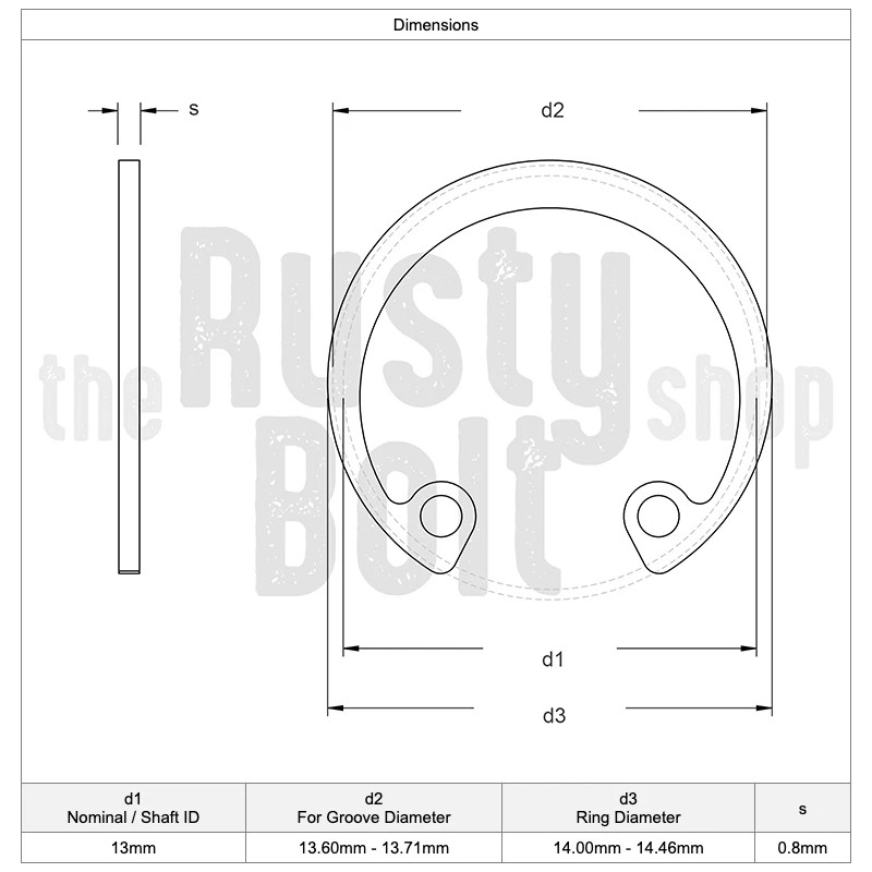 The Rusty Bolt Shop 13mm, Internal Circlip, Carbon Steel, Retaining