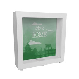 Wooden Frame Money Box with Beautiful Motif and Text - Trip to Rome in Green Frame Money Box Made of Wood for the Next City Trip to Rome as a Gift for People Who Like and Much