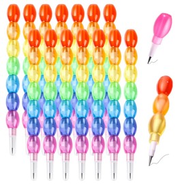 16 Pieces Stackable Rainbow Bead Pencils, Plastic Kids Stacking Pencil, Pencils for Kids, 7 in 1 Point Pencil for Birthday Party Supplies School Fun Equipment (16)