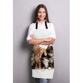 Wasach Kittens Family Cats Bib Apron with Adjustable Neck for Men Women,Suitable for Home Kitchen Cooking Waitress Chef Grill Bistro Baking BBQ Apron