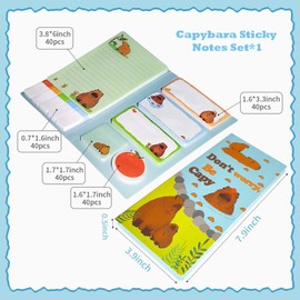 Capybara Sticky Notes Set, 440 Sheets, Cute Cartoon Capybaras Self-Stick Notes Pads, Animal Divider Tabs Bundle, Self-Adhesive Writing Memo Pads for Capybara Lovers,School,Office Supplies, Small Gifts