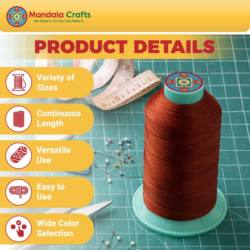 Mandala Crafts Bonded Nylon Sewing Thread, 1500 Yard Size #69
