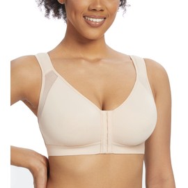 Exclare Women's Front Closure Posture Back Full Coverage Unpadded Wirefree Everyday Bra (Beige, 38DD)