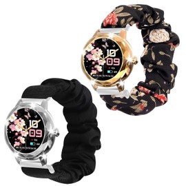 Compatible with Homailida Smartwatch Bands,Lamshaw 18mm Fabric Elastic Scrunchie Elastic Women Cute Replacement Straps Compatible for Homailida G208 Smartwatch-1.2 inches (Black+Blackflower)