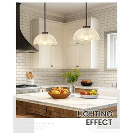 zeyu 2 Pack Pendant Lights, Kitchen Pendant Lighting Island, 10.4'' Glass Pendant Light Fixture with Clear Hammered Glass, Oil Rubbed Bronze Finish, ZJX116M1L-2PK ORB