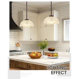 zeyu 2 Pack Pendant Lights, Kitchen Pendant Lighting Island, 10.4'' Glass Pendant Light Fixture with Clear Hammered Glass, Oil Rubbed Bronze Finish, ZJX116M1L-2PK ORB