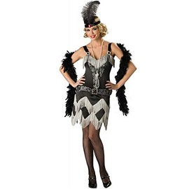 Forever Young Ladies Black & Grey Vintage Roaring 1920s Flapper Charleston Gangster Fringed Dress Costume (UK Size 8)