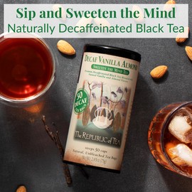 The Republic of Tea - Decaf Vanilla Almond Black Tea Tin, 50 Tea Bags, Environmentally- Friendly Decaffeinated Tea