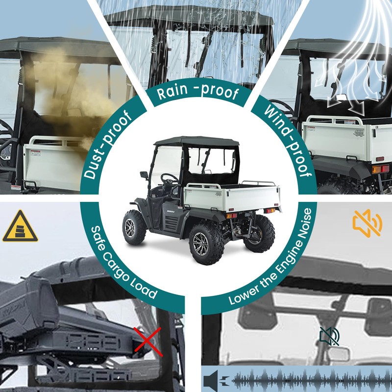 QYMOTO Hisun 400 UTV Rear Windshield,Windbreak Soft Cab Enclosure for