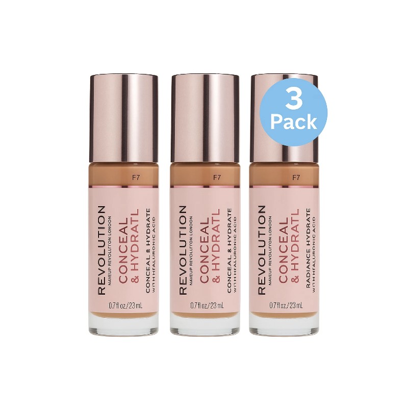 Revolution Conceal & Hydrate Foundation F7 3 Pack New