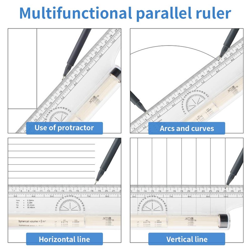 MyLifeUNIT Multi-Purpose Drawing Parallel Rolling Ruler, 12 Inch Drawing Design