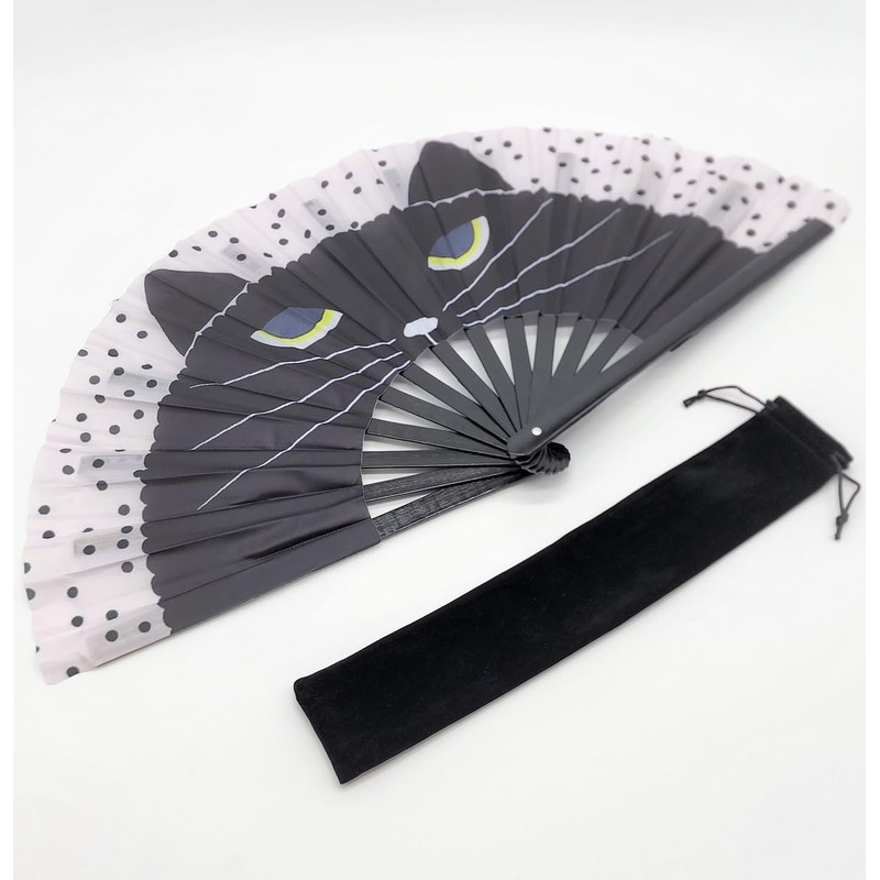 Modern Cat Face Picture, Large Folding Fan, Length 13.4 inches