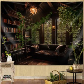 dueeia Medieval Bookshelf Tapestry Wall Hanging Book Library Backdrop Bookcase Dark Academia Vintage Wall Decor for Bedroom Aesthetic Living Room Office (37.4"x28.7")