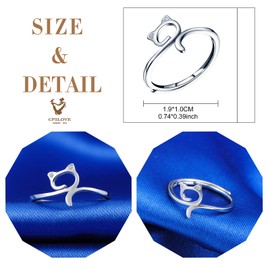 CPSLOVE Women's / Girls' Rings, 925 Silver Rings, Decorative Hollow Kitten, Inlaid Zircon, Open Rings, Adjustable Size, Wedding Ring, Engagement Ring, Suitable Finger Circumference: 49-57 mm, Sterling