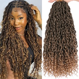 COOKOO 8 Packs Goddess Locs Crochet Hair 18 Inch 14 Strands/PCS Bohemian Faux Locs Crochet Hair with Curls at the Ends Curly Locs Hair Pre Looped Crochet Braids Synthetic Hippie Locs Hair T27