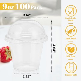 Lamosi 100 Pack 9 oz Clear Plastic Cups with Lids, Disposable Cups with Dome Lids No Hole, Ideal for Ice Cream, Cold Drinks, Fruit, Dessert, Yogurt Parfait