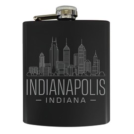 R and R Imports Indianapolis Indiana Souvenir 7 oz Engraved Steel Flask Matte Finish Black 4-Pack