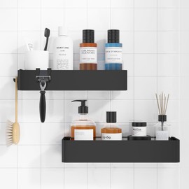Jesir - Paquete De 2 Estanteria Ducha Para Baño,estante Baño Sin Taladro,repisa Para Baño Pared,con Gancho, Acero Inoxidable,para Baño Y Cocina