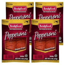 Bridgford Sliced Pepperoni 5 oz Pack of 4 - Gluten-Free Pepperoni Slices for Pizza and Sandwiches - Zero Carb Sliced Pepperoni for Keto Diets - Ready-to-Eat Pepperoni Slices for On-the-Go Snacking