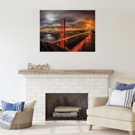 Fine Art Canvas Golden Gate Evening Canvas Wall Decor by Artist John Gavrilis for Living Room, Bedroom, Bathroom, Kitchen, Office, Bar, Dining & Guest Room - Ready to Hang - 32 in x 24 in