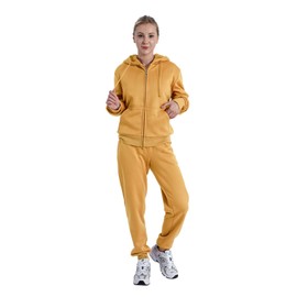 LeeHanTon Jogging Suits for Women Warm Up Zipper Sherpa Lined Track Suit Set 2 Pieces Winter Workout Jumpsuit Yellow S