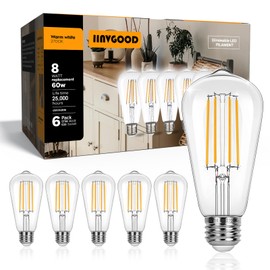 IINVGOOD 8W 800LM Vintage LED Edison Bulbs, Dimmable LED Light Bulbs 60W Equivalent, High Brightness 2700K Warm White ST58 Antique led Filament Bulbs, CRI 90+, Clear Glass, 6 Packs