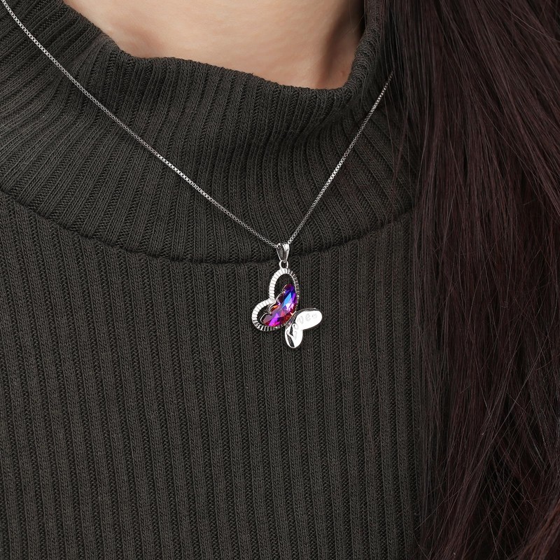Butterfly Love Pendant Necklace - Woman 925 Sterling Silver Animal