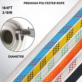 VEITHI 3/8 inch x 164 ft Braid Polyester Rope,Arborist Rigging Rope 3520lbs Breaking Strength Strong Pulling for Climbing,Camping,Sailing,Swings, etc. (White)