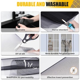 LANDWORLD 48'' X 84''DIY Custom Window Screen Mesh Replacement Repair Kit,Thickened Durable Fiberglass Screen Mesh for Window Screen, Sliding Screen,Doors and Patio Porch Screen