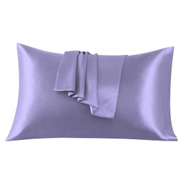 Satin Kissenbezug 40 x 80 cm 2 Stück- 100% Satin, Superweicher Kopfkissenbezug, Kissenhülle Flieder