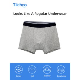 TIICHOO Incontinence Underwear for Kids Washable Leakproof Boys Incontinence Boxer Briefs 5 Pack(Medium, 3 Black/2 Gray)
