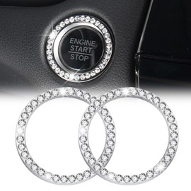 Trifletopia 2Pcs Push Start Button Cover, Stop Start Button Cover - Key Ignition Starter & Knob Bling Ring - Crystal Rhinestone Decoration - Bling Car Accessories for Women - for Car Interior