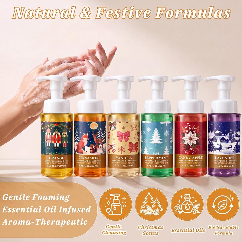 6 Pack Christmas Foaming Hand Soap, Holiday Scents 8.75 Fl