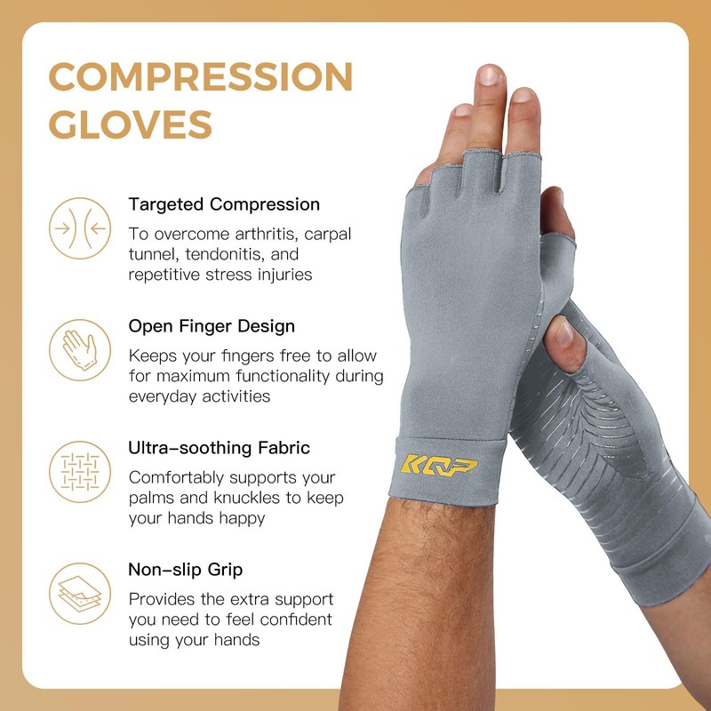 KQP Small Copper Infused Arthritis Gloves，Half-Finger, 1Pair, Grey