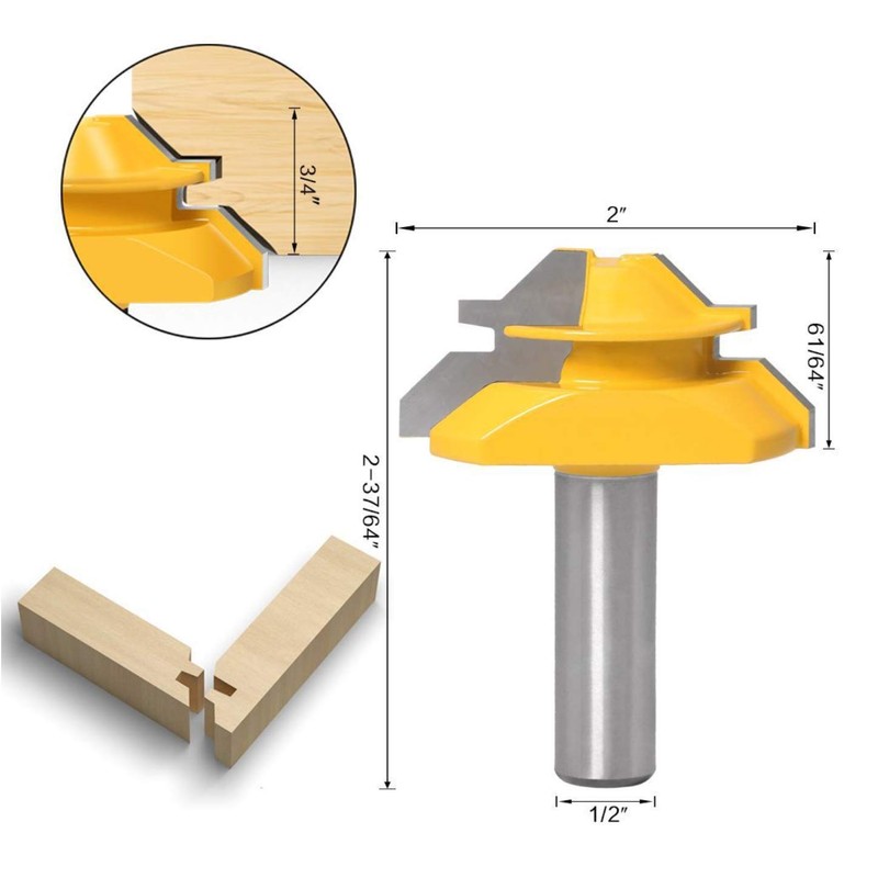 Lock Miter 45 Degree Joint Router Bits + 2Pcs Tongue