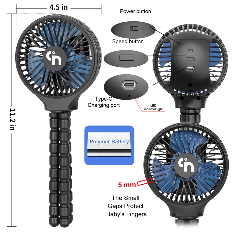 WiHoo Portable Stroller Fan, 11H Ultra-long Battery Life 3 Speed