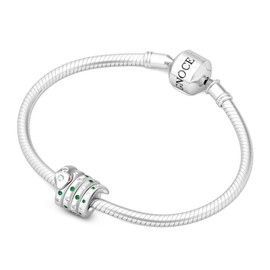 GNOCE Snake Charms 925 Sterling Silver Always Together Snake Charm Rolled Snake with Emerald Sapphire Beads Charm Pendant for Bracelet/Necklace Gift for Girls Women, Silver