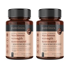 1000mg Resveratrol x 180 Tablets (2 Bottles of 90) - 6 Monthsâ Supply. 10 x Strength w/Black Pepper Extract
