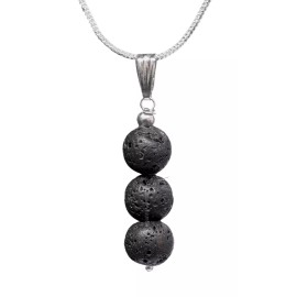 amazing gemstones Lava Stone 3 Bead Necklace Pendant - Silver