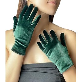changyexi Green Opera Gloves for Women 1920s Costume, Fashion Evening Short Velvet Gloves, Formal Tea Party Gloves (green, One size)