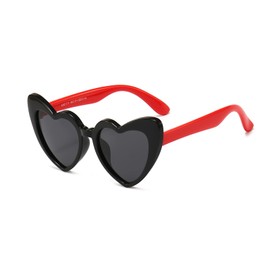 ALWAYSUV Children's Heart-Shaped Polarised Sunglasses Rubber Unbreakable UV400 Protection Vintage Cute Clout Cat Eye Sunglasses for Boys Girls 3-7, black red