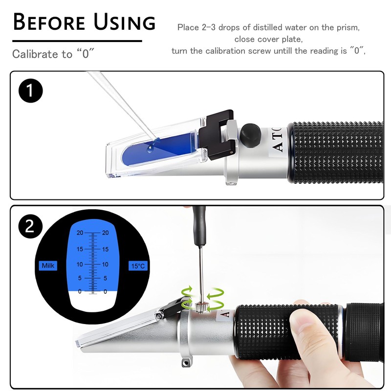Milk Refractometer 0-20% | Handheld Refractometer Tester for Dairy Farms,