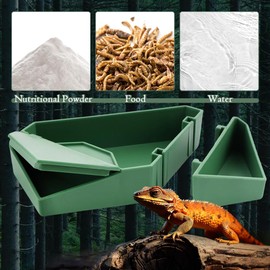 Reptile Feeder Bowl 3-in-1 Reptile Bowl with Dismountable Section for Food Water for Bearded Dragon Chameleon Gecko Frog Small Reptile