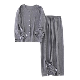 LAROTSUBA Bedridden Patient Clothing,Cotton Patient Nursing Suit,Tear Away Pants with Magic Stickers for Post-Surgery,Incontinence Dialysis,Full Open Down Rip Off Pants(Man,Grey,XXL)