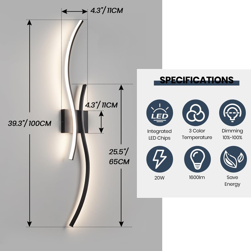 CANEOE Modern Wall Sconce Set of Two with Remote Control,