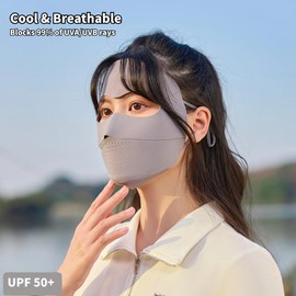 eaonitu Breathable UV Face Cover UPF 50+ Women Summer Face Covering Eye Protection Sunscreen Mask Sports Face Cover (DarkGrey)