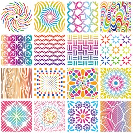 Rolin Roly Hollow Carving Geometry 15x15cm for Drafting, 32 Types, Set of 16 Templates, DIY Scraps, Stencil Sheets, Educational Painting, Perforated White (Cset)