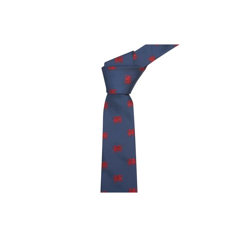 King & Priory Navy Blue Embroidered Welsh Dragon Tie